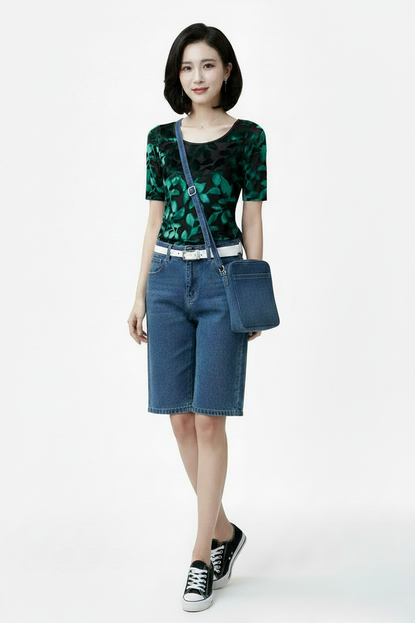 🍒Summer tops for women round neck velvet top devore t-shirt fashion flower gauze short sleeve tee smart casual clothing