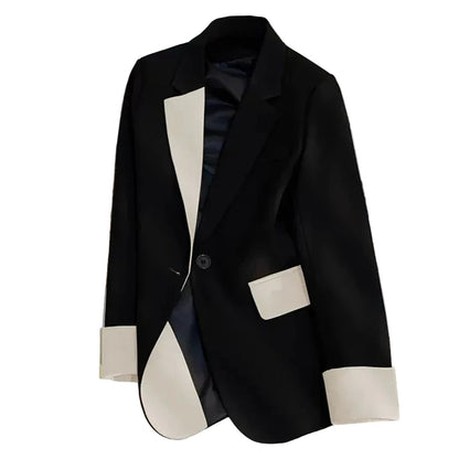 🍒Mode blazer baadjie lente herfs langmou swart baadjie kontras lapwerk kantoorklere vir vroue buiteklere slim gemaklike pakjas vroulike sjiek mode   Maak Jou Verskyning In Jou Kontras