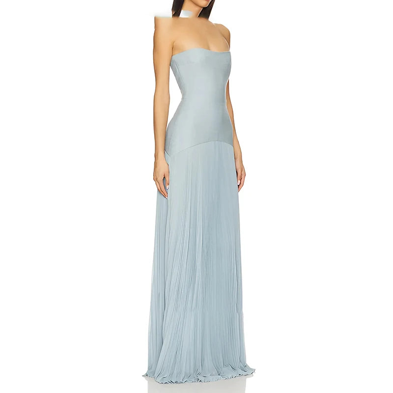 🍒Sleeveless bodice dress shoulderless tube top maxi dress high waist chic pure party gown dress fashion pleated draped long Dress Swoon In A Half Moon