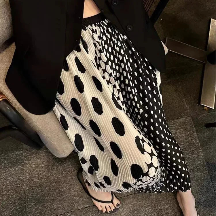 🍒Summer womens clothes mesh   high waist A-line skirt midi vintage style smart casual clothing polka dot fashion female loose long outfit occasion party wear Get Round In Spots