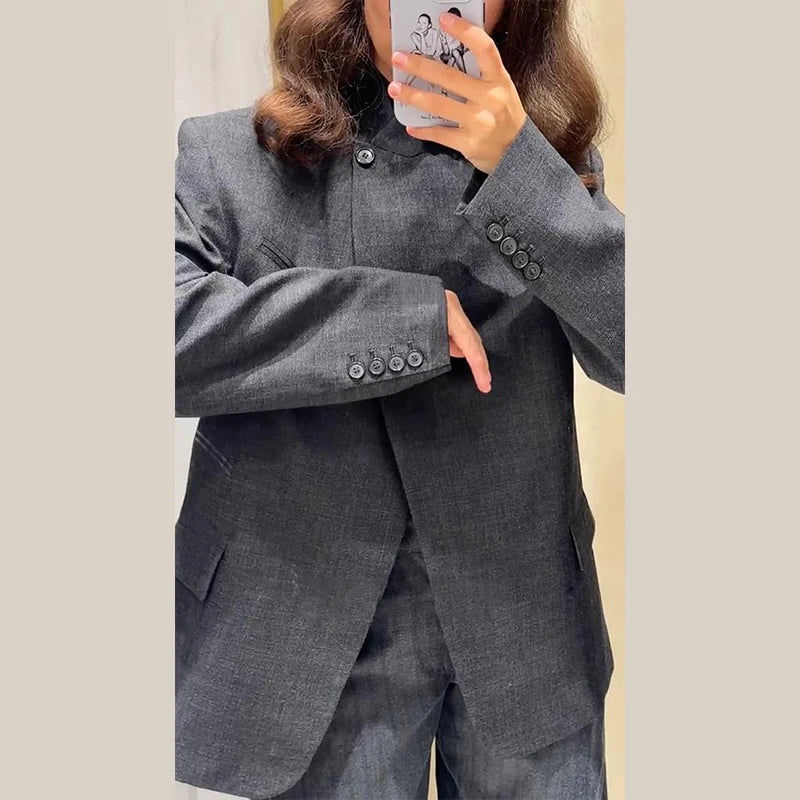 🍒Casual black blazer and pants set long sleeve jacket with fitted waist and long kick flare solid straight pant set women spring autumn suits  ‘Well fit