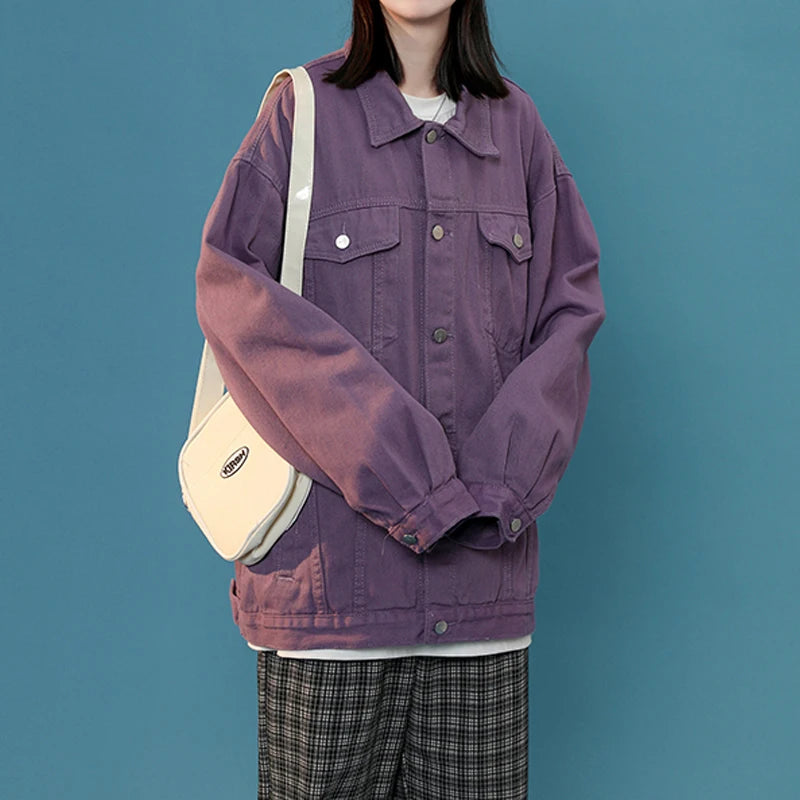 🍒Jeans jacket women coats big pockets female oversize denim jacket shirt collar casual loose relaxed fit outerwear spring  autumn fashion Do-All Daily Denim