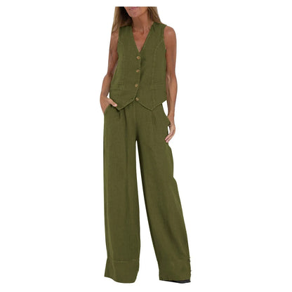 🍒Women's clothing spring summer fashion vest and pants two piece set pure colour sleeveless temperament casual Suit Somersault Into Summer With This Summer Suit