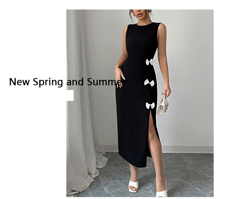 🍒 Swart rok sy strikke styfpassend met spleet midi-skemerkelkie-uitrusting vroue party aandrok geleentheid mode Sweet-Edge
