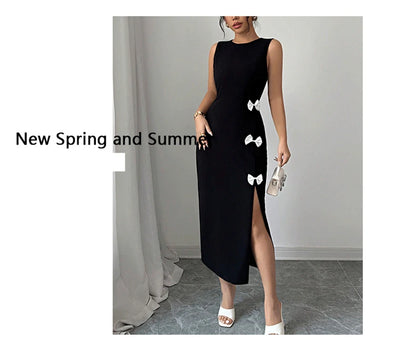 🍒 Swart rok sy strikke styfpassend met spleet midi-skemerkelkie-uitrusting vroue party aandrok geleentheid mode Sweet-Edge