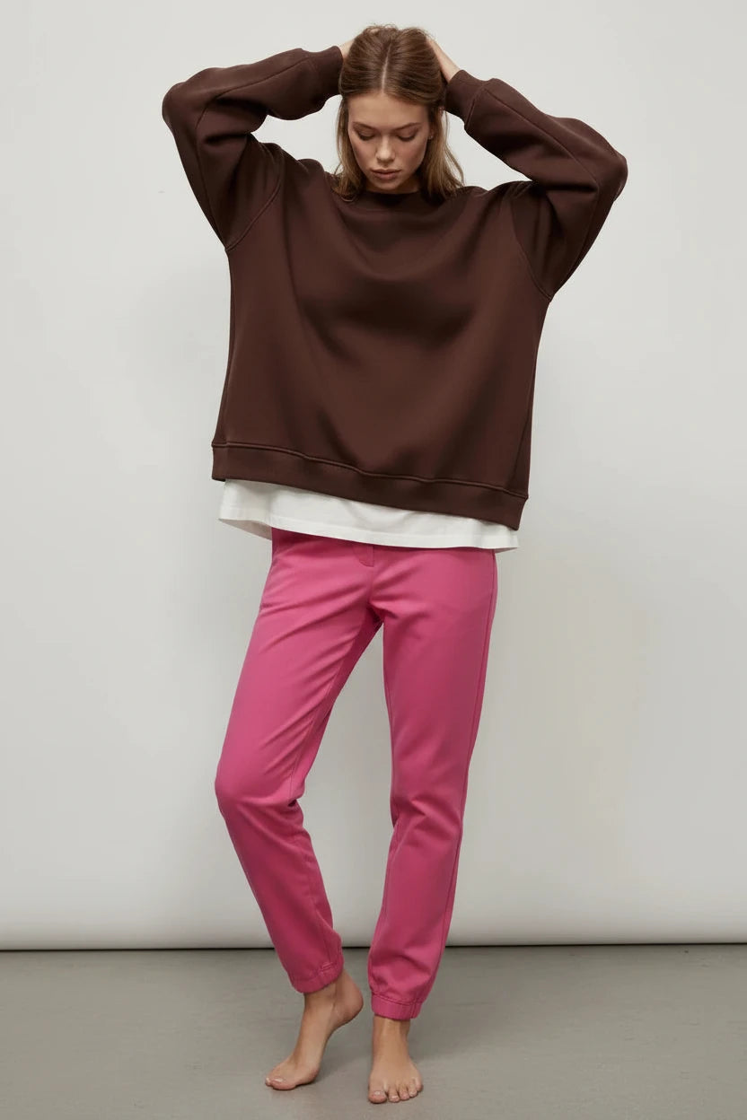 🍒 Oversize sweatshirt solid colour polar fleece tops for women o neck fashion casual wear fashionwear clothing No Sweat Sugar Free Or Sweet
