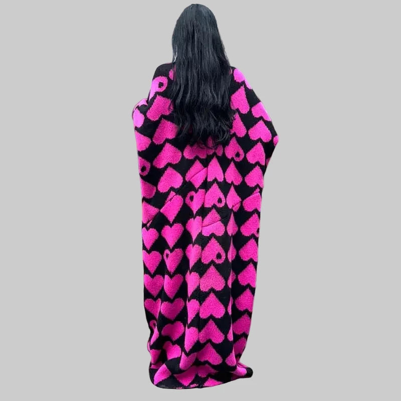 🍒 Heart print cardigan womens knitwear kimono fashion autumn winter smart casual wear party coat thick warm womens holiday coat women Warm Hearted