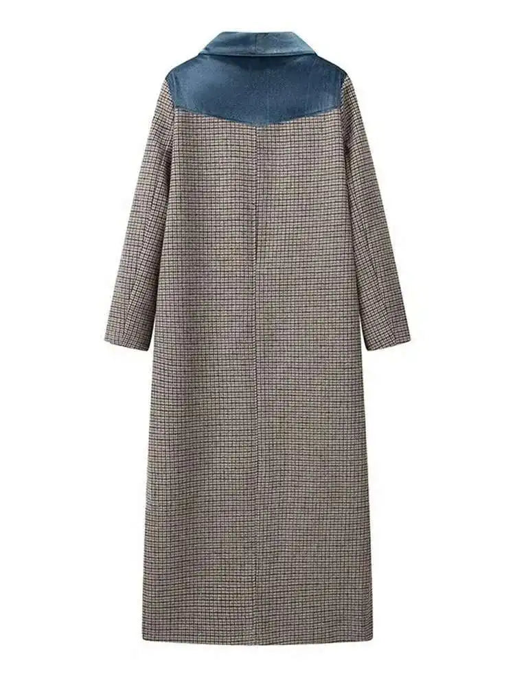 🍒Plaid coat long women colour block outerwear lapel wool coat long sleeve loose single button smart casual outdoor female fashion mixed media clothing CHECK Out Your VELVET its SOLID Quality