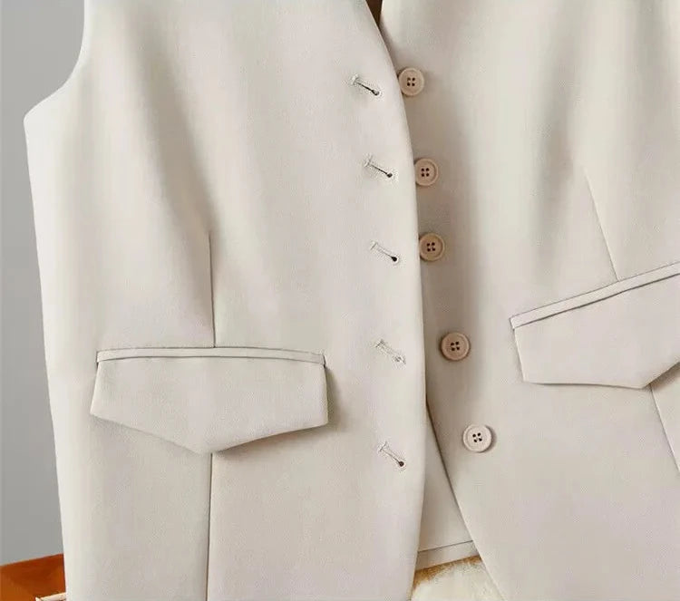 🍒Suit vest for women v-neck  business vest jacket sleeveless waistcoat with pocket front for office commute style buttons sleeveless outerwears  Cute Covers