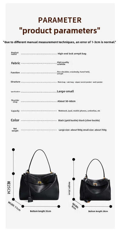 🍒Large capacity leather bag with lock for women's tote with advanced locking fashion high sensibility underarm bag that fits laptop smart casual accessory  Lock On To High Quality