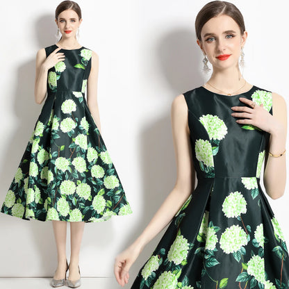 🍒Designer fashion dress floral print clothing vintage a line party wear outfit for women birthday dinner retro runway occasion wear  make ARRANGEMENTs for these FLOWERs