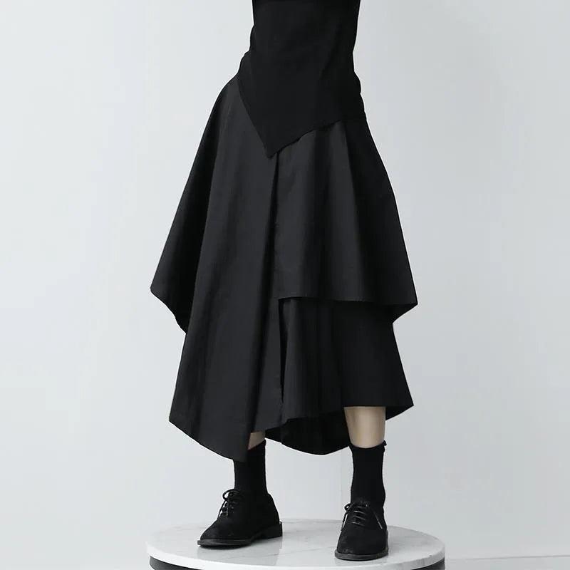 🍒Women black skirts Irregular high waist pleated skirt pants for Women a-line layered female clothes HAN'KER to this soon to become wardrobe CHIEF
