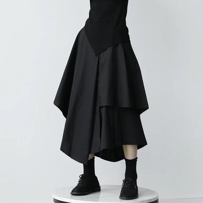 🍒Women black skirts Irregular high waist pleated skirt pants for Women a-line layered female clothes HAN'KER to this soon to become wardrobe CHIEF