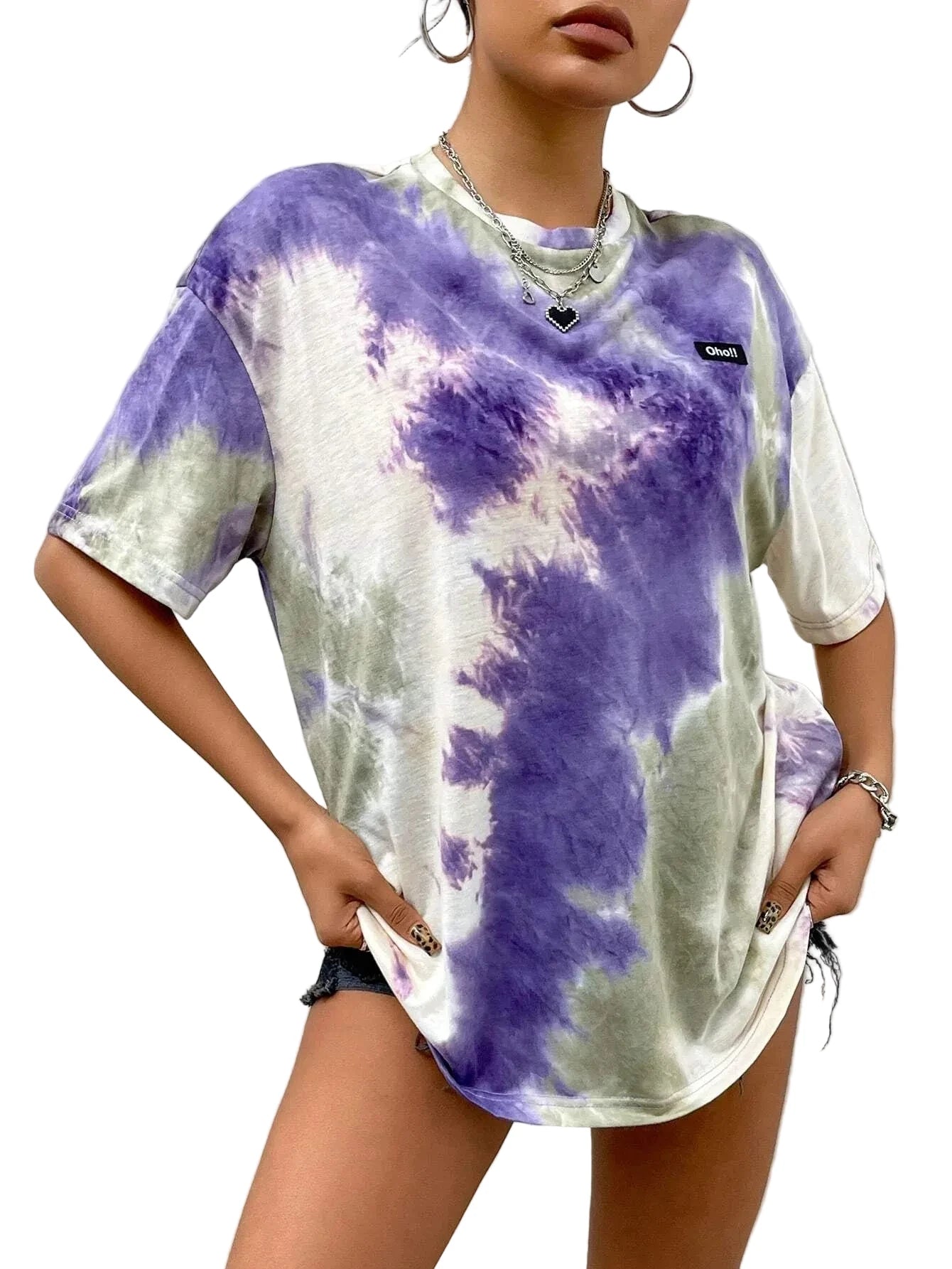 🍒Somer dames t-hemp tie-dye letterpatroon laatskouer top oorgroot kortmou t-stuk Harajuku Y2k Informele Straatklere Damesklere Strop Hierdie Stropdas-Tee Goed In Jou Tops