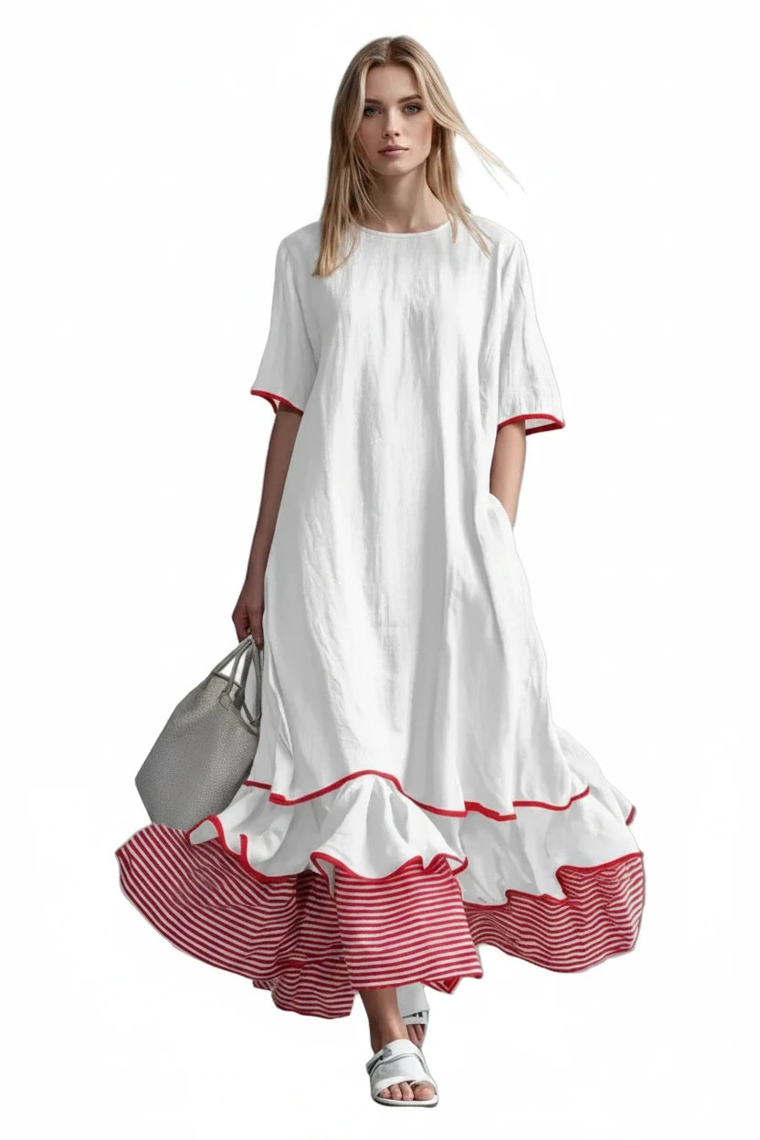 🍒Dress maxi summer with patchwork contrasting colours casual loose outfits for women fashion comfortable simple and versatile Fluttering flattering Fun