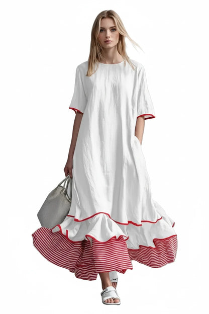 🍒Dress maxi summer with patchwork contrasting colours casual loose outfits for women fashion comfortable simple and versatile Fluttering flattering Fun