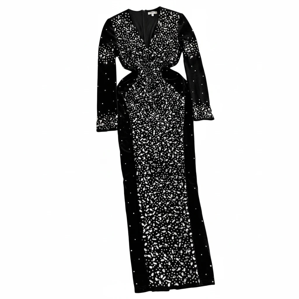 🍒Bodycon o-nek langmou rok glitter strass uitrusting fluweel sjiek oesjaarstyl klere sjiek herfsmode partytjie geleentheid drag Kry Wyn Stoned