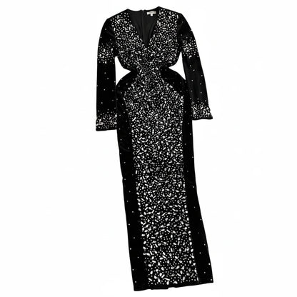 🍒Bodycon o-nek langmou rok glitter strass uitrusting fluweel sjiek oesjaarstyl klere sjiek herfsmode partytjie geleentheid drag Kry Wyn Stoned