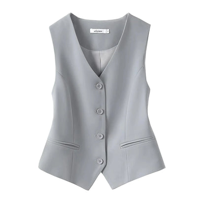 🍒Suit vest for women v-neck  business vest jacket sleeveless waistcoat with pocket front for office commute style buttons sleeveless outerwears  Cute Covers