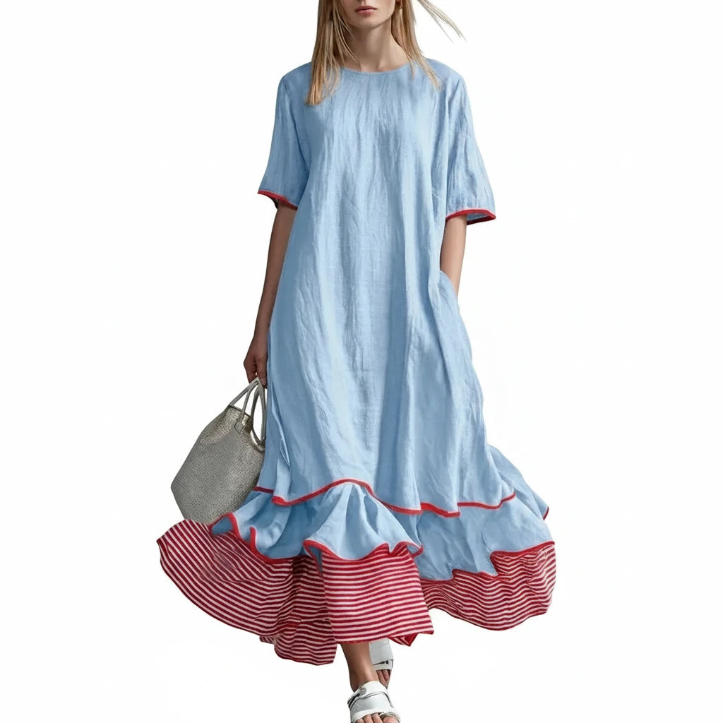 🍒Dress maxi summer with patchwork contrasting colours casual loose outfits for women fashion comfortable simple and versatile Fluttering flattering Fun