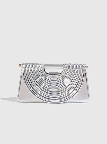 🍒Handwoven style Women's gold crossbody bag clutch handle occasion handbags smart casual strands pu material soft Texture triangle shape shoulder bag Strands Of Style