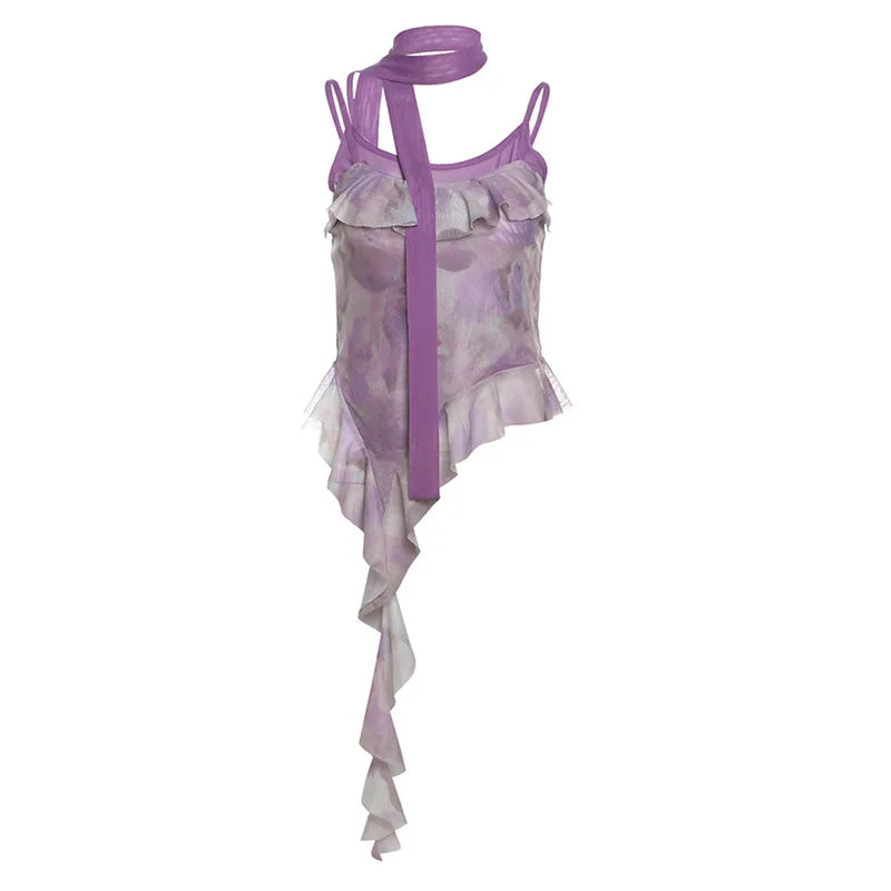 🍒Dames gerimpelde topbandjies, moulose baadjie, gemaklike uitrusting, cami met ruffles, asimmetriese mode, party, geleentheidsklere TAiLor Your Fashion Move To MAUVE