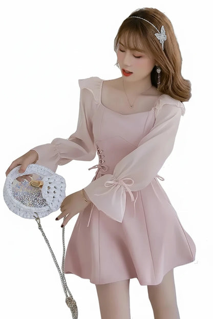 🍒Pienk rokke vroue lente somer lieflingneklynuitrusting a-lyn mini rok met pofmoue kantopryg trekkoordkante middel vroulike mode A- Pragtige Pienk