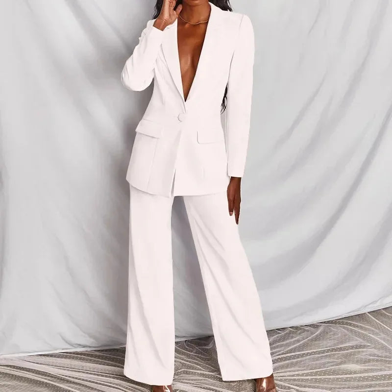 🍒Wide leg trousers and jacket summer pants for women fashion two pieces sets Luxury and elegant blazer and wide leg trouser party occasion wear feel fabulous flambouant flamingo fashion