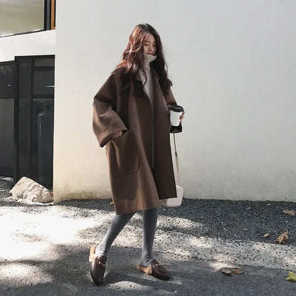 🍒Winterwol-trenchcoat vir vroue - middel-tot-lang los en veelsydige eenvoudige modestyl oorgroot jas baadjie slim gemaklike buiteklere vroue Sak 'n koel Baadjie