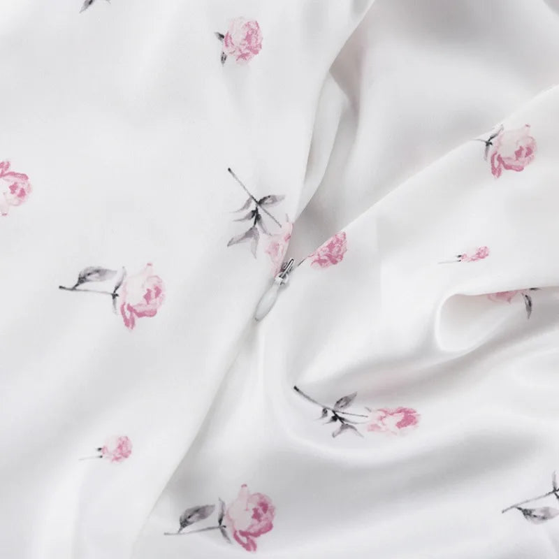 🍒Wit blomme satyn maxi rok vir vroue gemaklik of geleentheid trougas strandvakansie uitrusting blomme gedrukte V-nek rok vroue mode skraal pasmiddellyf kort vlindermou lang somerdrag met kort moue hoë middellyf oulike gemaklike geleentheid