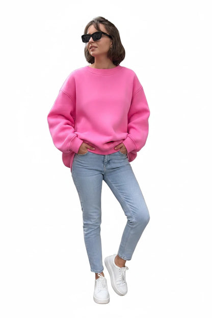🍒 Oversize sweatshirt solid colour polar fleece tops for women o neck fashion casual wear fashionwear clothing No Sweat Sugar Free Or Sweet