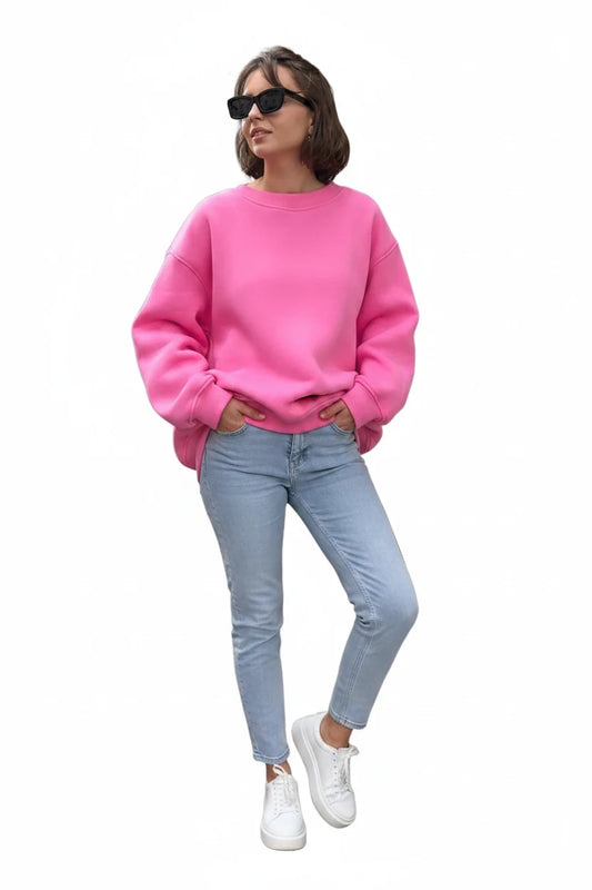 🍒 Oorgrootte sweatshirt effekleurige polarvlies-tops vir vroue met O-nek, mode-informele drag, modeklere Sonder Sweet Suikervry Of Soet