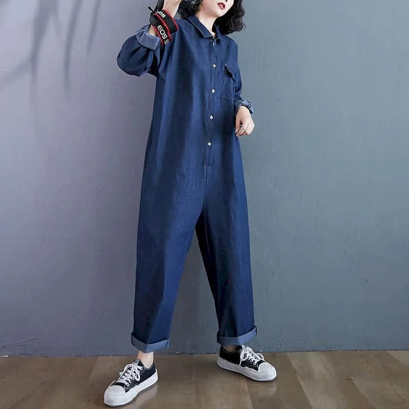 🍒Fashion denim jumpsuit long sleeve playsuit high waist high fashion overalls casual one piece outfit women overall cool overall