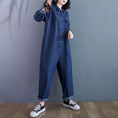 🍒Fashion denim jumpsuit long sleeve playsuit high waist high fashion overalls casual one piece outfit women overall cool overall
