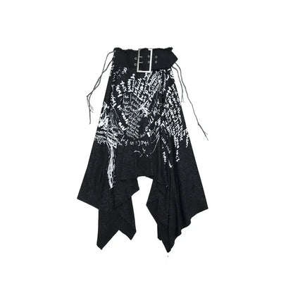 🍒Irregular letter print skirt shark bite skirt high waist long for women's y2k aesthetic vintage fashion streetwear Word On The Street These Are Cool Clothes