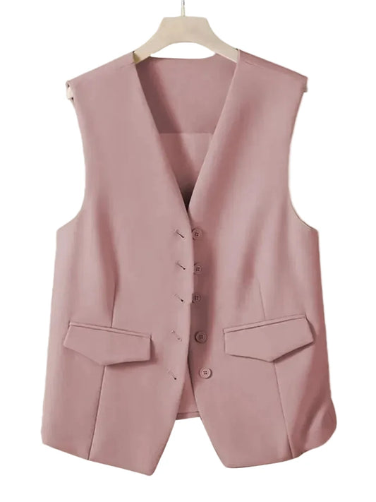 🍒Suit vest for women v-neck  business vest jacket sleeveless waistcoat with pocket front for office commute style buttons sleeveless outerwears  Cute Covers