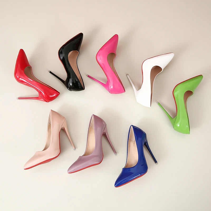 🍒Women’s pointed toe high heels 12cm pumps wedding dress shoes rubber bottom evening occasion footwear for party  pumps black also red Choose Your Colour