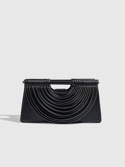 🍒Handwoven style Women's gold crossbody bag clutch handle occasion handbags smart casual strands pu material soft Texture triangle shape shoulder bag Strands Of Style