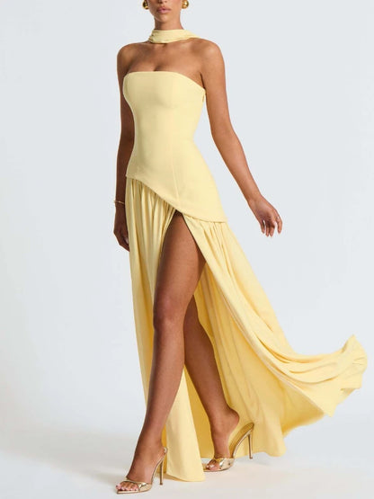 🍒Strapless hoëgleufrok moulose ontwerp ruglose lang somerrok swart en wit uitrusting vroue kontras aanddrag partytjierokke Smashing Slash