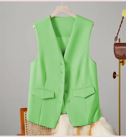 🍒Women suit vest elegant v-neck business casual waistcoat sleeveless solid jacket solid single breasted work clothes occasion wear dont WAIST time wanting this COAT