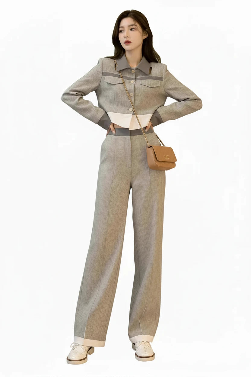 🍒Pants woman office wear and top 2 piece sets for women smart casual clothing suits spring autumn wear Everbody Suits Grey