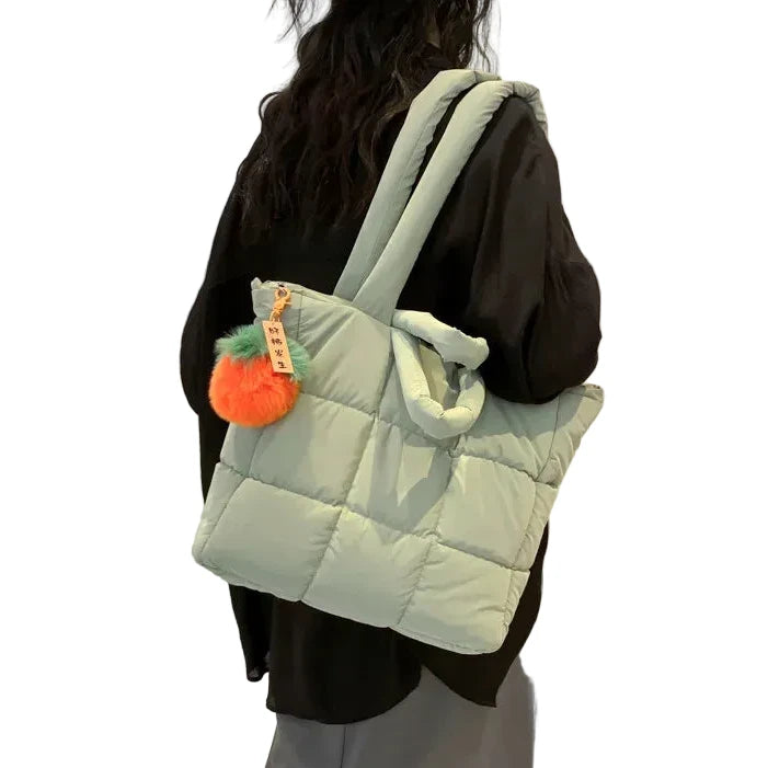 🍒Womens tote handbags quilted puff bag waterproof retro trendy shoulder bag large capacity solid colour soft casual accessory with decoration  don’t get PUFFed out with poor BAGs get this cutie