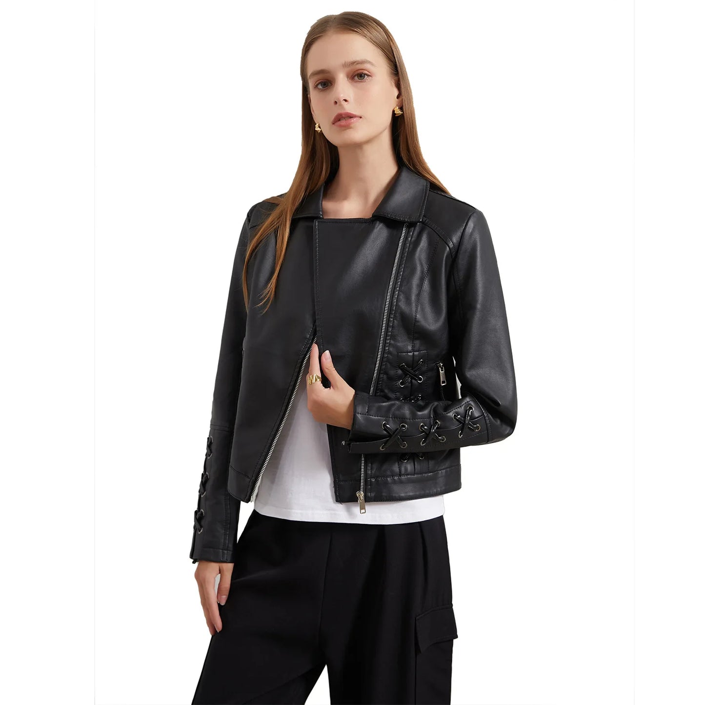 🍒Pu motorfietsbaadjie vroue-fauxleerjas herfs- en wintermode langmou crop-bo-klere vir vroue Kry Hierdie Moto Speedy