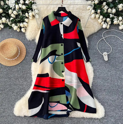 🍒Plus size pleated shirt dress color block outfits loose one size fits all  stretch cardigans smart casual clothing women