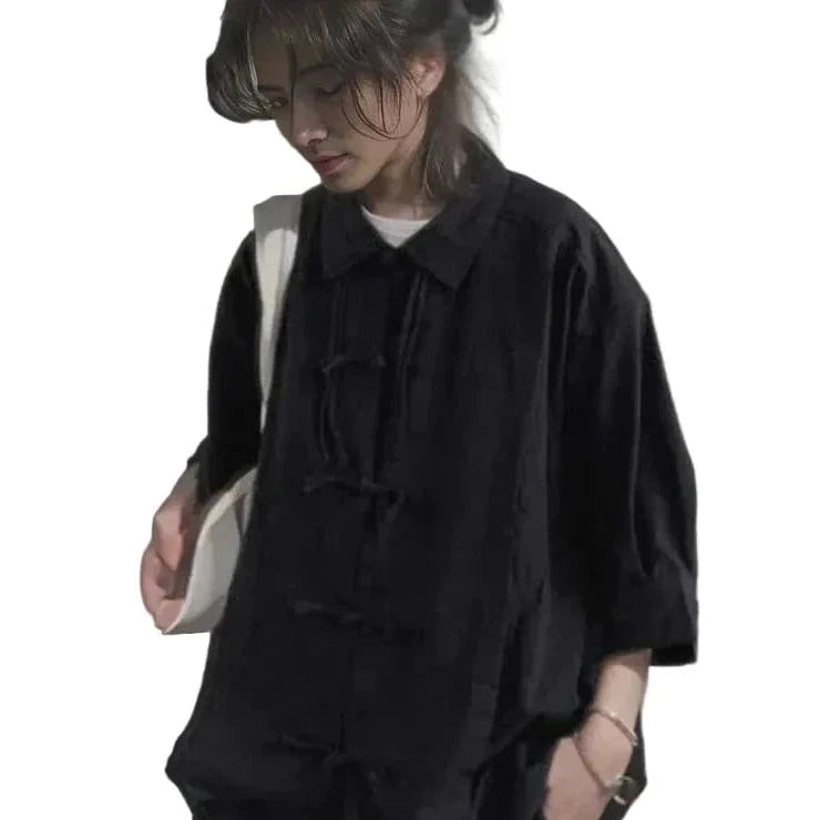 🍒Summer style blouse for women solid Y2k fashion oversized shirts womens single breasted smart casual clothing Tie -bow Trendy