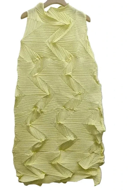 🍒Sleeveless pleated dress for women turtleneck outfit single colour solid fashion smart casual women party wear occasion clothing style 3D fold designer dresses Fashion A Fold