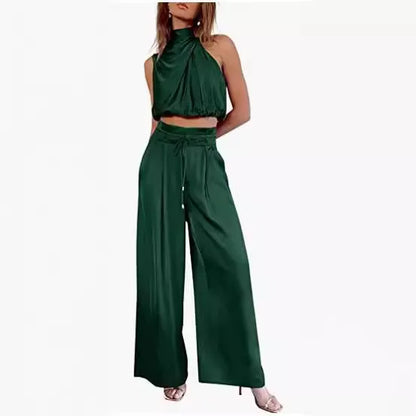 🍒Tweedelige broekpakke vir vroue oop naeltjie-uitrusting, syerige moulose tops en wye pypbroeke, slim gemaklike drag, somermode, klubdrag, partytjie-geleentheidsdrag, 2-stukstelle, trek hierdie GEKNIPTE top aan en wees GEREED vir WYE goedkeuring