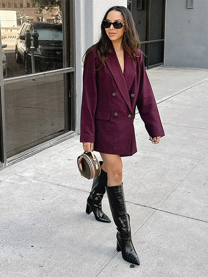 🍒Wine red blazer women's double breasted Jacket elegant suit coat female lapel long sleeveb outerwear officewear solid-fashion Its Time For Wine