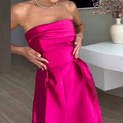 🍒Strapless satin dress hollow out party dress backless design women's occasion wear summer chic fashion banquet evening dresses DIsc-over