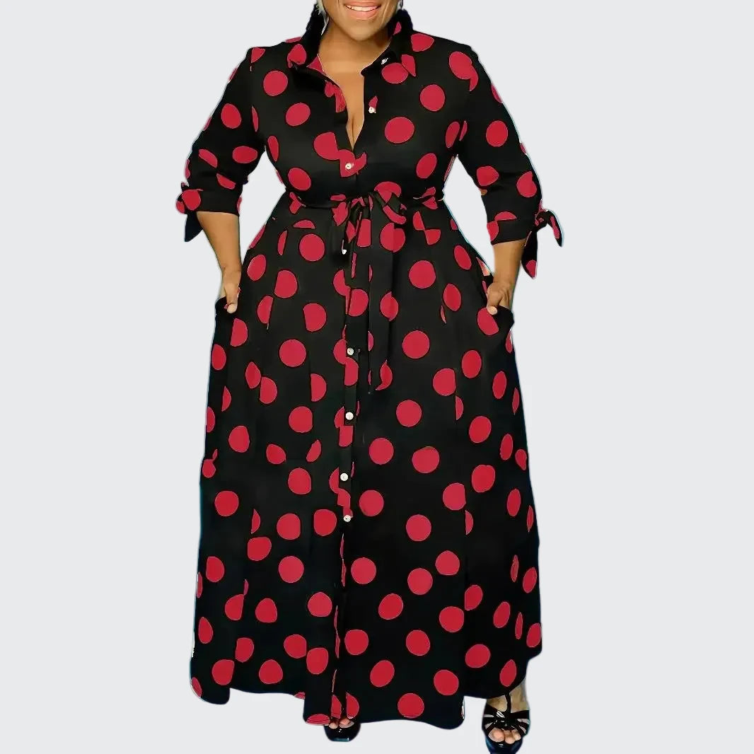 🍒Plus size polka kolletjie rok met moue gedruk hoë middellyf uitrusting maxi rok slim gemaklik vroue a-lyn rok LANK verlang na hierdie KOLLETJIES, DRUK by uitklok